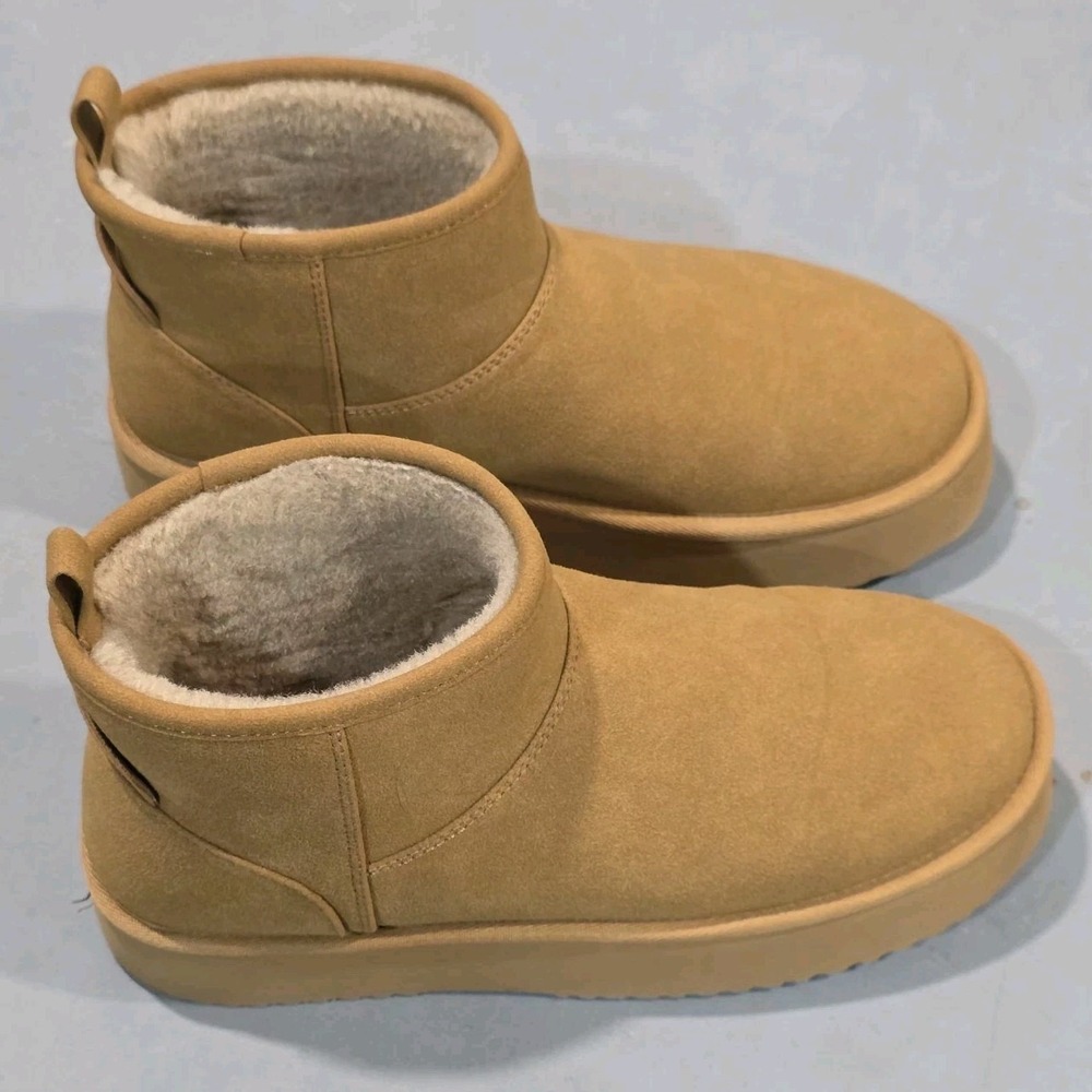 American Eagle "Hangout Booties" Tan Sherpa Fur Women's 7.5 - Picture 3 of 10